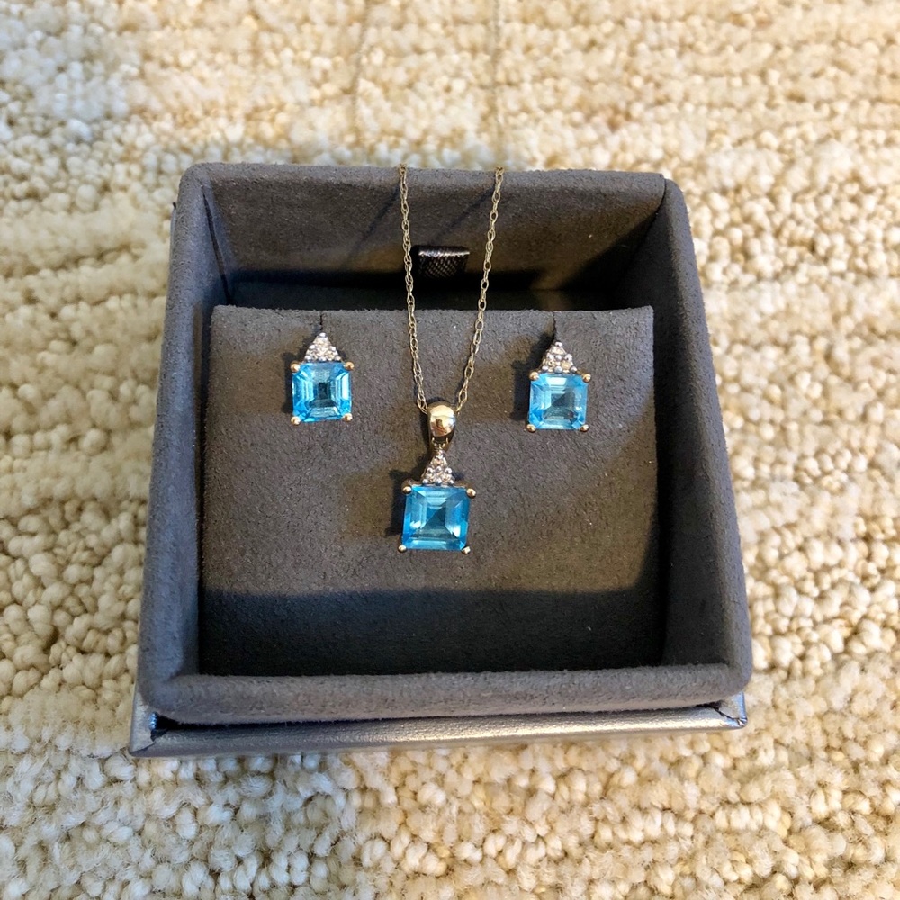 Blue Stone Necklace and Earrings Set
